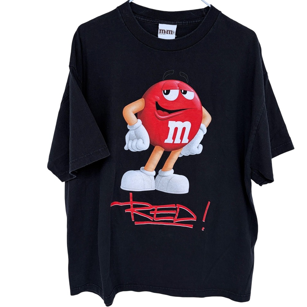 Y2K M&M's Red!‎ Graphic T Shirt XL Black Cotton Faded Tee Mens